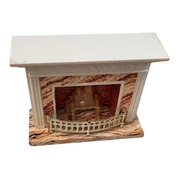 Other - Vintage Lundby dollhouse Miniature Marble look Fireplace with Gold Accents